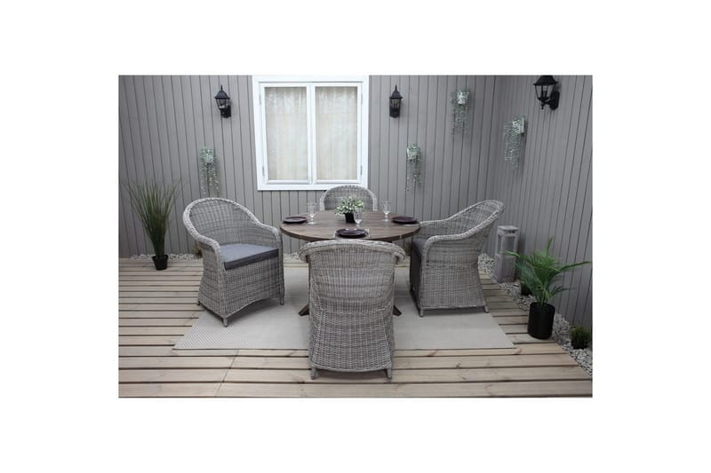 Udendørs møbelgruppe Ø 112 cm bord & 4 Belize grå stole Brun - Brun - Havemøbler - Udendørsgruppe - Havesæt