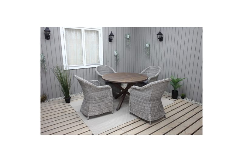 Udendørs møbelgruppe Ø 112 cm bord & 4 Belize grå stole Brun - Brun - Havemøbler - Udendørsgruppe - Havesæt