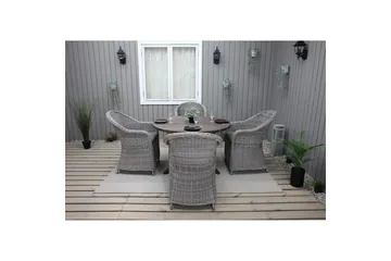 Udendørs møbelgruppe Ø 112 cm bord & 4 Belize grå stole Brun - Brun - Havemøbler - Udendørsgruppe - Havesæt