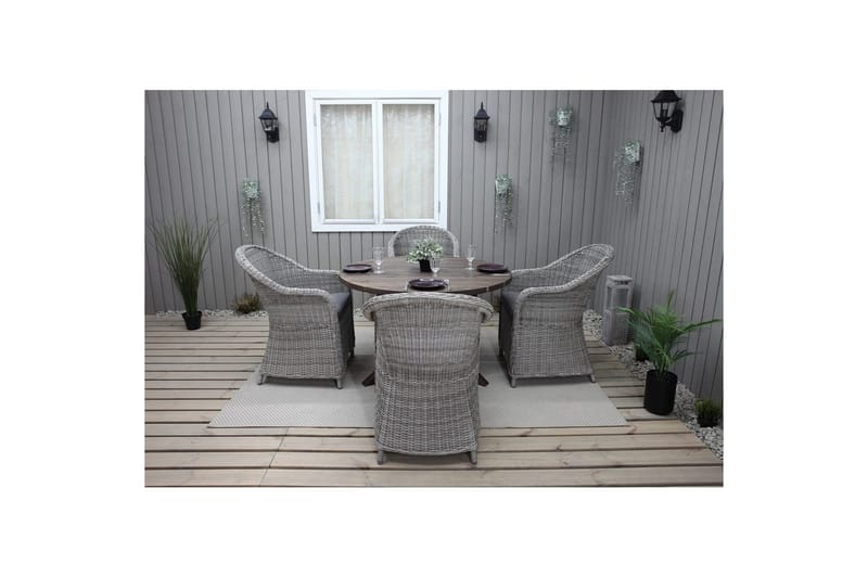 Udendørs møbelgruppe Ø 112 cm bord & 4 Belize grå stole Brun - Brun - Havemøbler - Udendørsgruppe - Havesæt