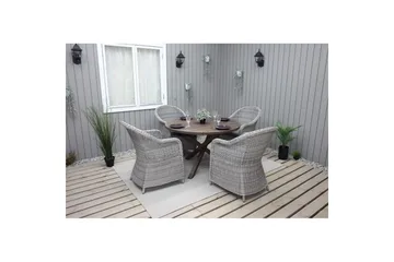 Udendørs møbelgruppe Ø 112 cm bord & 4 Belize grå stole Brun - Brun - Havemøbler - Udendørsgruppe - Havesæt