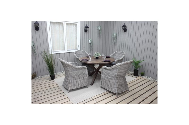 Udendørs møbelgruppe Ø 112 cm bord & 4 Belize grå stole Brun - Brun - Havemøbler - Udendørsgruppe - Havesæt