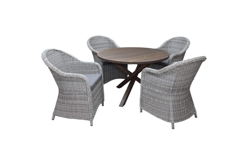 Udendørs møbelgruppe Ø 112 cm bord & 4 Belize grå stole Brun - Brun - Havemøbler - Udendørsgruppe - Havesæt