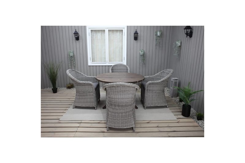 Udendørs møbelgruppe Ø 112 cm bord & 4 Belize grå stole Brun - Brun - Havemøbler - Udendørsgruppe - Havesæt