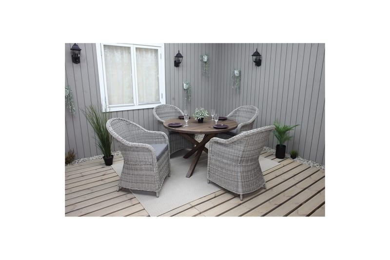 Udendørs møbelgruppe Ø 112 cm bord & 4 Belize grå stole Brun - Brun - Havemøbler - Udendørsgruppe - Havesæt