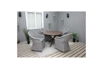 Udendørs møbelgruppe Ø 112 cm bord & 4 Belize grå stole Brun - Brun - Havemøbler - Udendørsgruppe - Havesæt