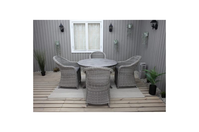 Udendørs møbelgruppe Ø 112 cm bord & 4 Belize grå stole Grå - Grå - Havemøbler - Udendørsgruppe - Havesæt