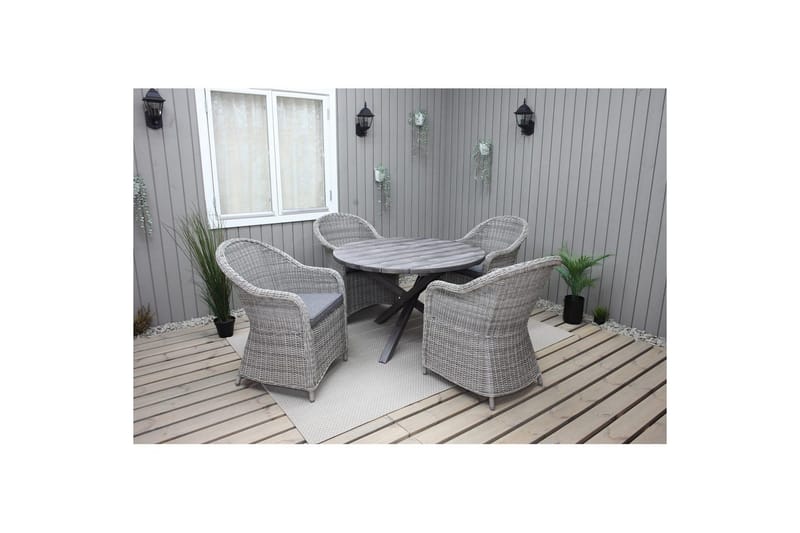Udendørs møbelgruppe Ø 112 cm bord & 4 Belize grå stole Grå - Grå - Havemøbler - Udendørsgruppe - Havesæt