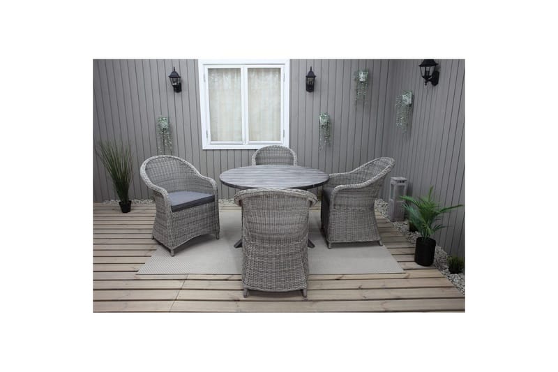 Udendørs møbelgruppe Ø 112 cm bord & 4 Belize grå stole Grå - Grå - Havemøbler - Udendørsgruppe - Havesæt