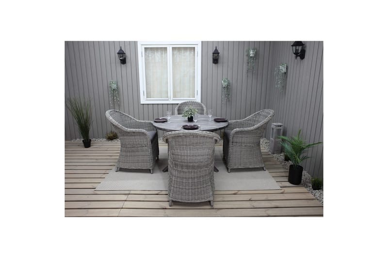 Udendørs møbelgruppe Ø 112 cm bord & 4 Belize grå stole Grå - Grå - Havemøbler - Udendørsgruppe - Havesæt
