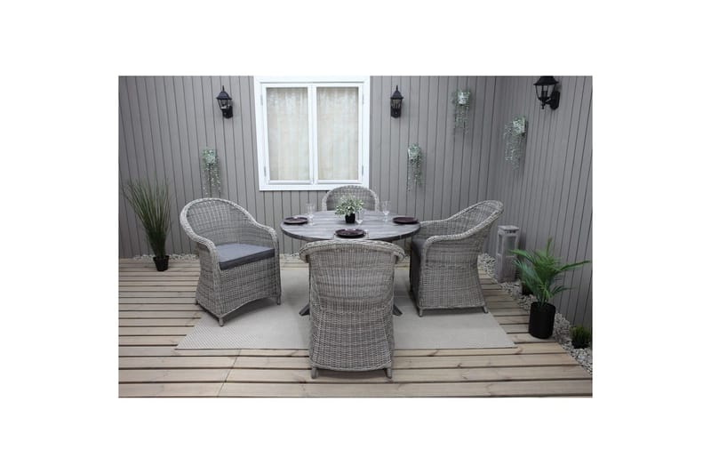 Udendørs møbelgruppe Ø 112 cm bord & 4 Belize grå stole Grå - Grå - Havemøbler - Udendørsgruppe - Havesæt