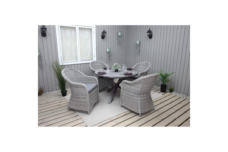 Udendørs møbelgruppe Ø 112 cm bord & 4 Belize grå stole Grå - Grå - Havemøbler - Udendørsgruppe - Havesæt