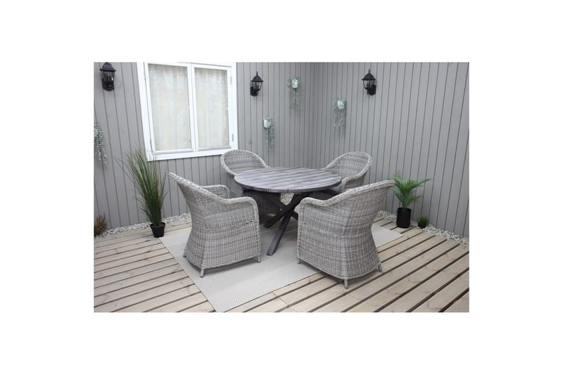 Udendørs møbelgruppe Ø 112 cm bord & 4 Belize grå stole Grå - Grå - Havemøbler - Udendørsgruppe - Havesæt