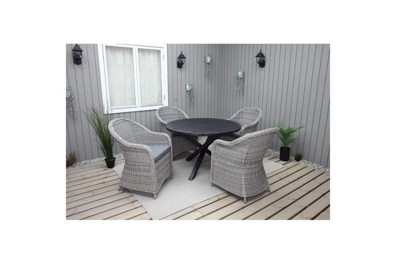 Udendørs møbelgruppe Ø 112 cm bord & 4 Belize grå stole Sort, Sort
