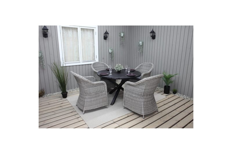Udendørs møbelgruppe Ø 112 cm bord & 4 Belize grå stole Sort - Sort - Havemøbler - Udendørsgruppe - Havesæt