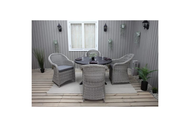 Udendørs møbelgruppe Ø 112 cm bord & 4 Belize grå stole Sort - Sort - Havemøbler - Udendørsgruppe - Havesæt
