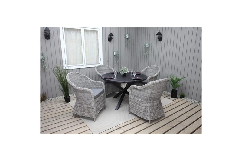 Udendørs møbelgruppe Ø 112 cm bord & 4 Belize grå stole Sort - Sort - Havemøbler - Udendørsgruppe - Havesæt