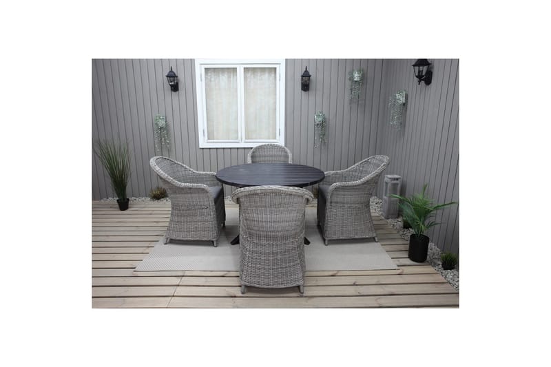 Udendørs møbelgruppe Ø 112 cm bord & 4 Belize grå stole Sort - Sort - Havemøbler - Udendørsgruppe - Havesæt