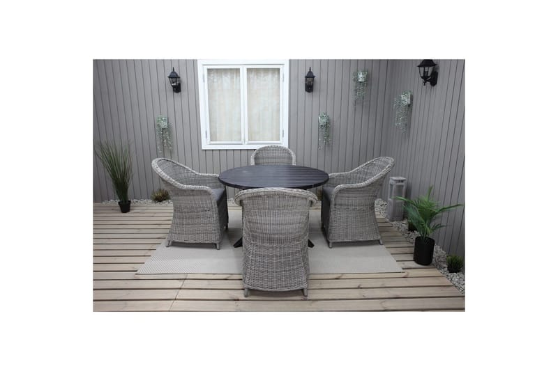 Udendørs møbelgruppe Ø 112 cm bord & 4 Belize grå stole Sort - Sort - Havemøbler - Udendørsgruppe - Havesæt