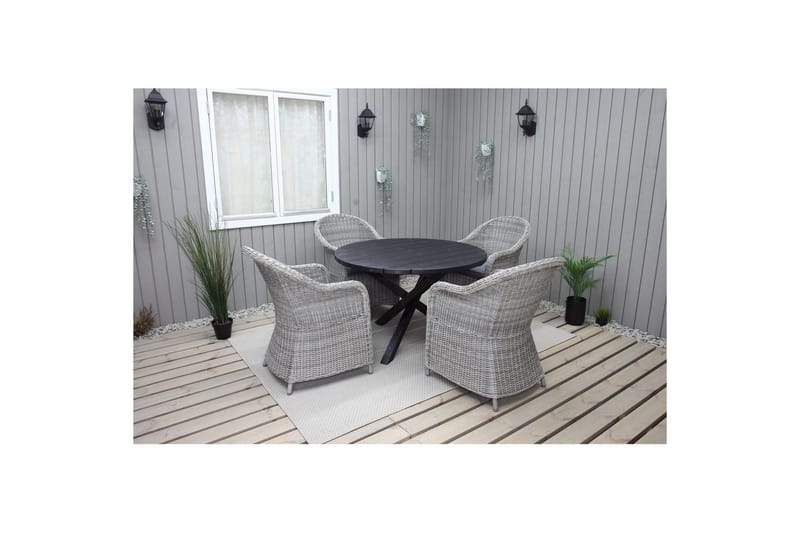 Udendørs møbelgruppe Ø 112 cm bord & 4 Belize grå stole Sort - Sort - Havemøbler - Udendørsgruppe - Havesæt
