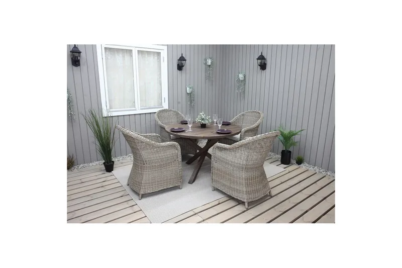 Udendørs møbelgruppe Ø 112 cm bord & 4 Belize naturlige stole Brun - Brun - Havemøbler - Udendørsgruppe - Havesæt