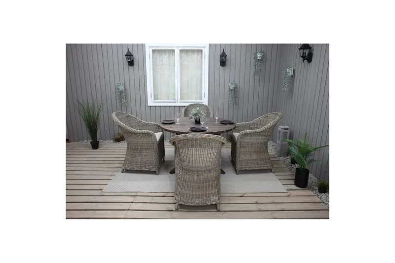 Udendørs møbelgruppe Ø 112 cm bord & 4 Belize naturlige stole Brun - Brun - Havemøbler - Udendørsgruppe - Havesæt