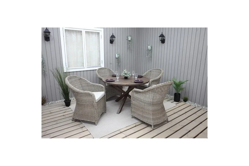 Udendørs møbelgruppe Ø 112 cm bord & 4 Belize naturlige stole Brun - Brun - Havemøbler - Udendørsgruppe - Havesæt