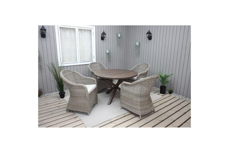 Udendørs møbelgruppe Ø 112 cm bord & 4 Belize naturlige stole Brun - Brun - Havemøbler - Udendørsgruppe - Havesæt