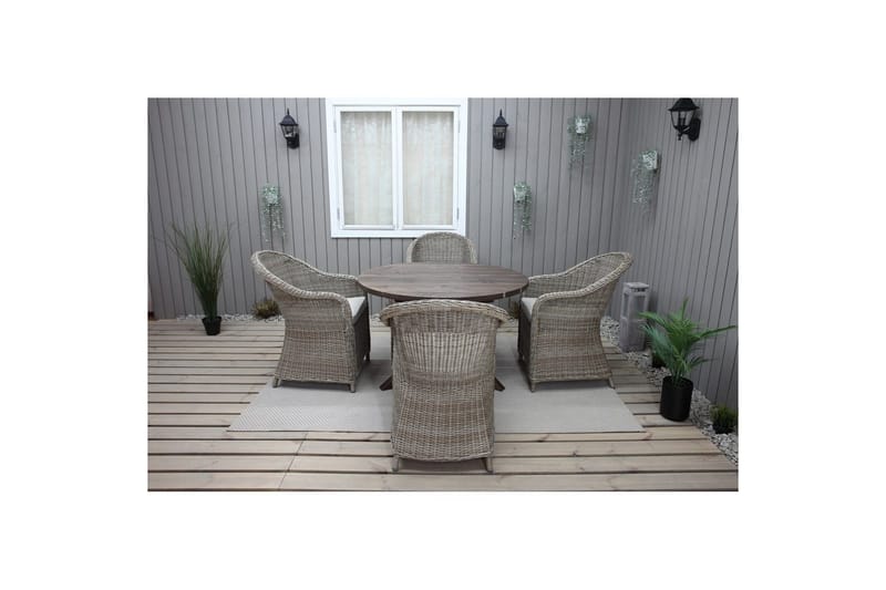 Udendørs møbelgruppe Ø 112 cm bord & 4 Belize naturlige stole Brun - Brun - Havemøbler - Udendørsgruppe - Havesæt