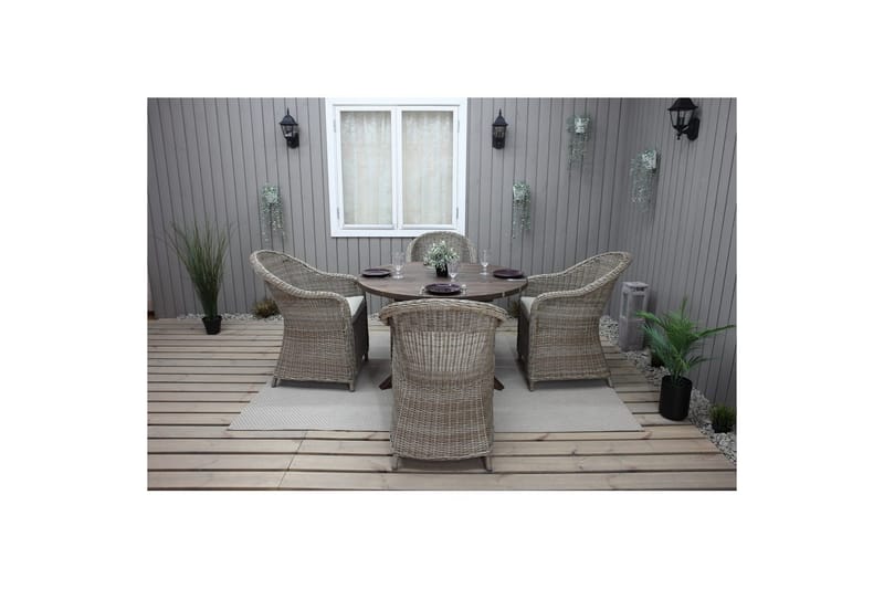 Udendørs møbelgruppe Ø 112 cm bord & 4 Belize naturlige stole Brun - Brun - Havemøbler - Udendørsgruppe - Havesæt