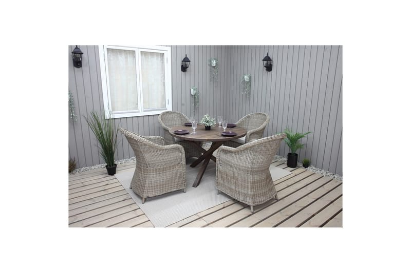 Udendørs møbelgruppe Ø 112 cm bord & 4 Belize naturlige stole Brun - Brun - Havemøbler - Udendørsgruppe - Havesæt