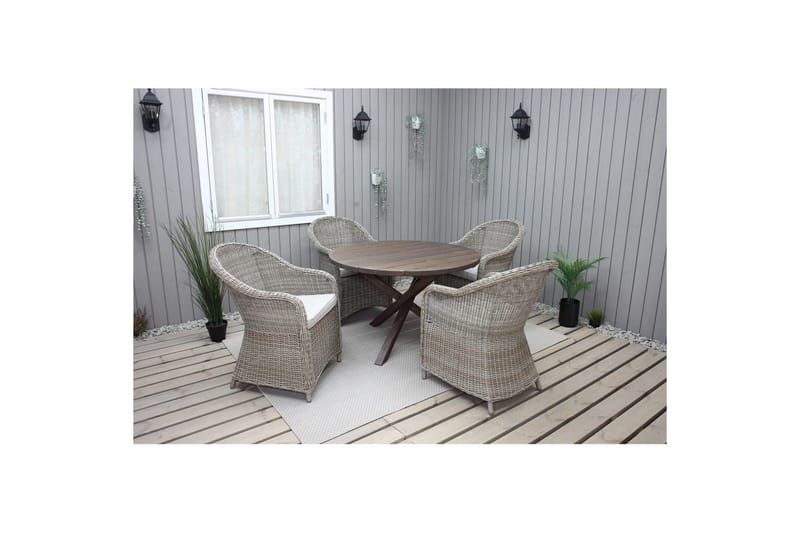 Udendørs møbelgruppe Ø 112 cm bord & 4 Belize naturlige stole Brun, Brun