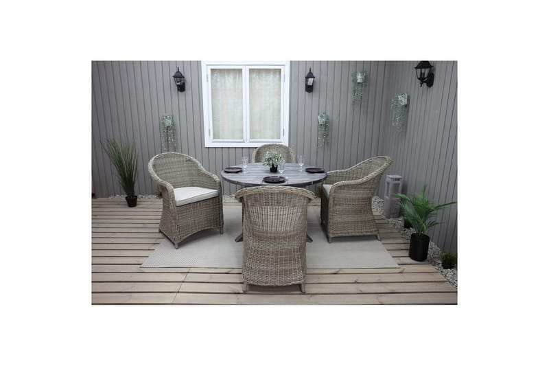 Udendørs møbelgruppe Ø 112 cm bord & 4 Belize naturlige stole Grå - Grå - Havemøbler - Udendørsgruppe - Havesæt