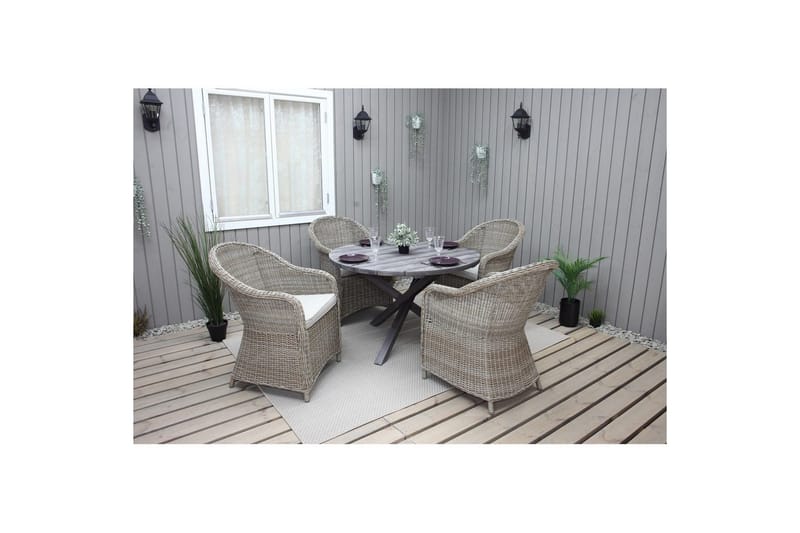 Udendørs møbelgruppe Ø 112 cm bord & 4 Belize naturlige stole Grå - Grå - Havemøbler - Udendørsgruppe - Havesæt