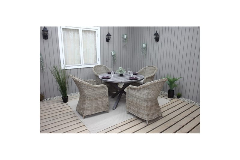 Udendørs møbelgruppe Ø 112 cm bord & 4 Belize naturlige stole Grå - Grå - Havemøbler - Udendørsgruppe - Havesæt