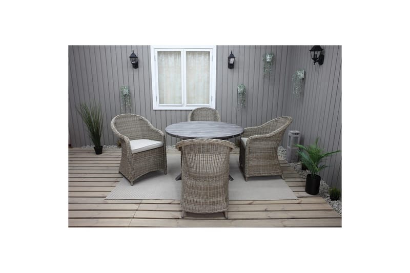 Udendørs møbelgruppe Ø 112 cm bord & 4 Belize naturlige stole Grå - Grå - Havemøbler - Udendørsgruppe - Havesæt