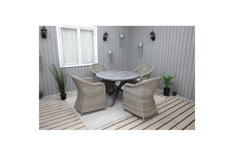 Udendørs møbelgruppe Ø 112 cm bord & 4 Belize naturlige stole Grå - Grå - Havemøbler - Udendørsgruppe - Havesæt