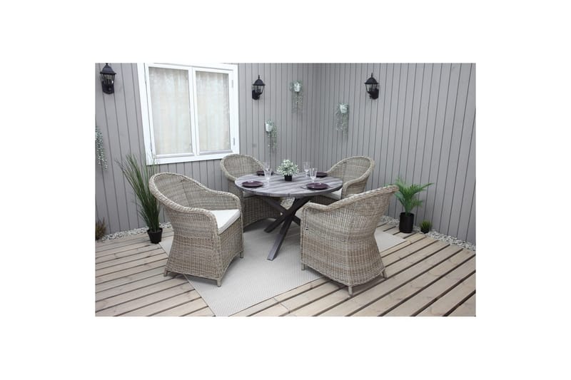 Udendørs møbelgruppe Ø 112 cm bord & 4 Belize naturlige stole Grå - Grå - Havemøbler - Udendørsgruppe - Havesæt