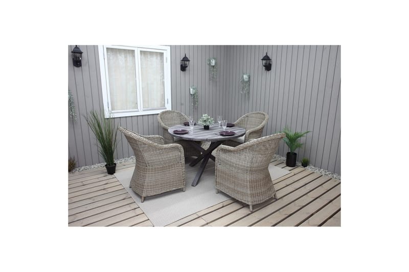 Udendørs møbelgruppe Ø 112 cm bord & 4 Belize naturlige stole Grå - Grå - Havemøbler - Udendørsgruppe - Havesæt