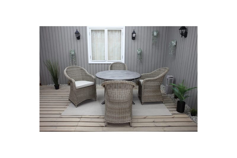 Udendørs møbelgruppe Ø 112 cm bord & 4 Belize naturlige stole Grå - Grå - Havemøbler - Udendørsgruppe - Havesæt