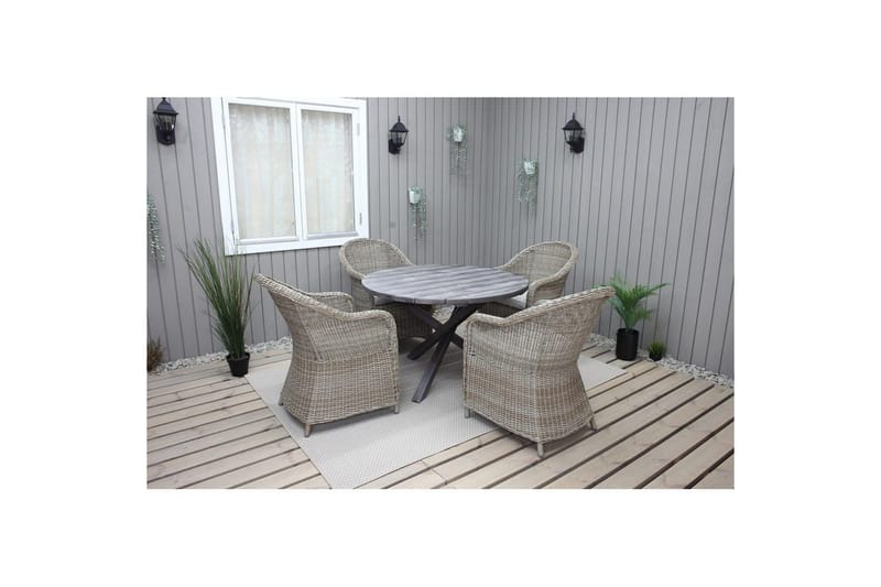 Udendørs møbelgruppe Ø 112 cm bord & 4 Belize naturlige stole Grå - Grå - Havemøbler - Udendørsgruppe - Havesæt