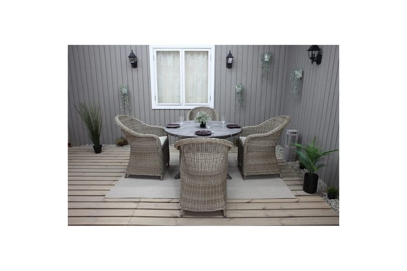 Udendørs møbelgruppe Ø 112 cm bord & 4 Belize naturlige stole Grå - Grå - Havemøbler - Udendørsgruppe - Havesæt