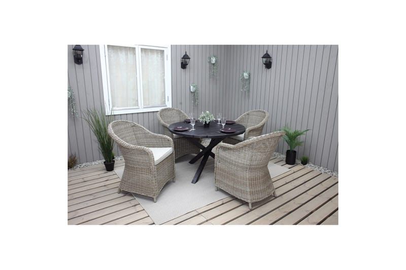 Udendørs møbelgruppe Ø 112 cm bord & 4 Belize naturlige stole Sort - Sort - Havemøbler - Udendørsgruppe - Havesæt