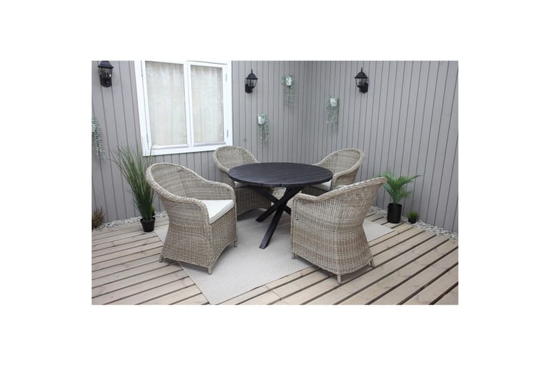 Udendørs møbelgruppe Ø 112 cm bord & 4 Belize naturlige stole Sort, Sort