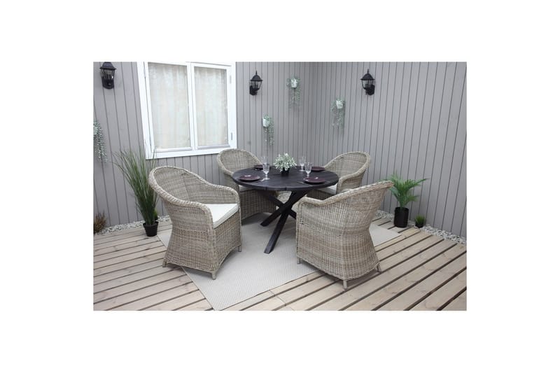 Udendørs møbelgruppe Ø 112 cm bord & 4 Belize naturlige stole Sort - Sort - Havemøbler - Udendørsgruppe - Havesæt