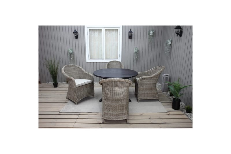 Udendørs møbelgruppe Ø 112 cm bord & 4 Belize naturlige stole Sort - Sort - Havemøbler - Udendørsgruppe - Havesæt