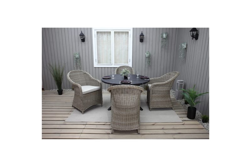 Udendørs møbelgruppe Ø 112 cm bord & 4 Belize naturlige stole Sort - Sort - Havemøbler - Udendørsgruppe - Havesæt