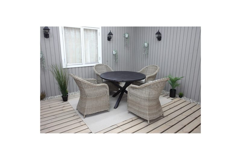 Udendørs møbelgruppe Ø 112 cm bord & 4 Belize naturlige stole Sort - Sort - Havemøbler - Udendørsgruppe - Havesæt
