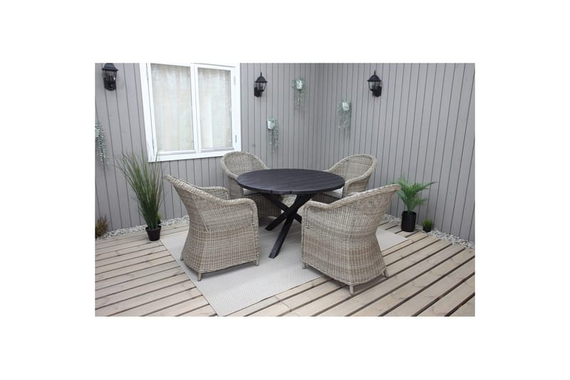 Udendørs møbelgruppe Ø 112 cm bord & 4 Belize naturlige stole Sort - Sort - Havemøbler - Udendørsgruppe - Havesæt