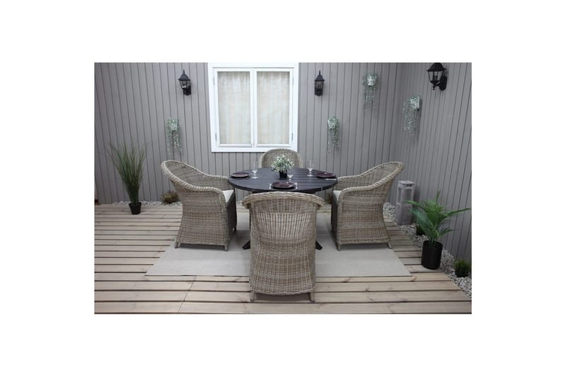 Udendørs møbelgruppe Ø 112 cm bord & 4 Belize naturlige stole Sort - Sort - Havemøbler - Udendørsgruppe - Havesæt